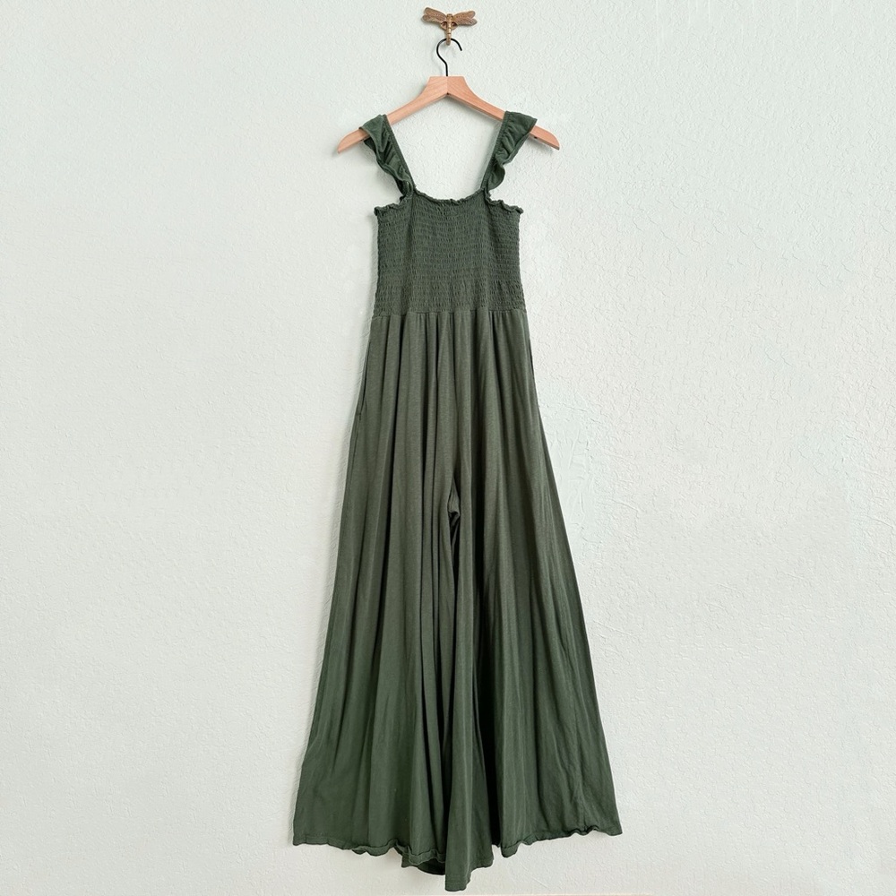 aerie Olive Green Smocked Wide-Leg Jumpsuit - Picture 9 of 9